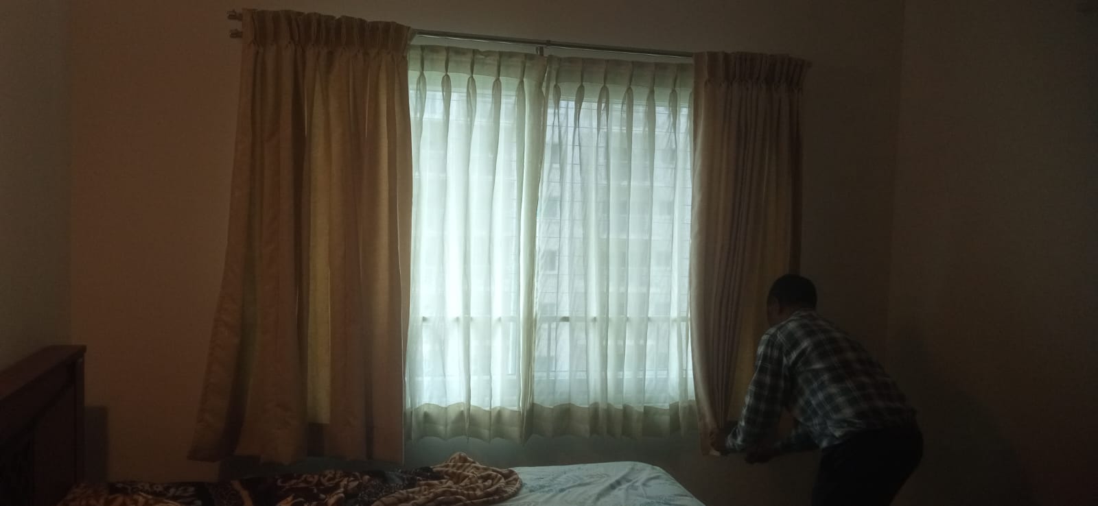 Premium curtains fitted in a Bangalore bedroom — HappyLoom installation