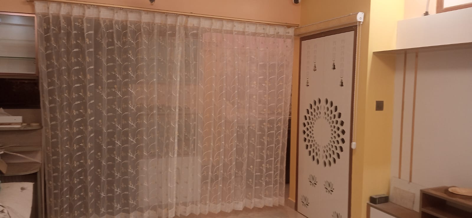Layered curtains with sheer and blackout panels — HappyLoom Bangalore project